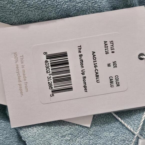 2/$30 Andie Terry Button-Up Romper Cablu Blue Size M | Casual Lounge Style - Picture 4 of 5